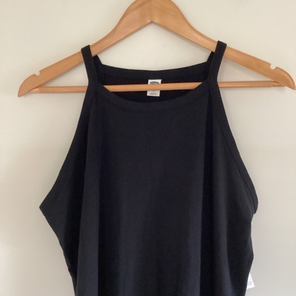 Old Navy Black High-Neck Halter Strap Side-Slit Midi Dress Sz XL Cotton Modal - Picture 2 of 13